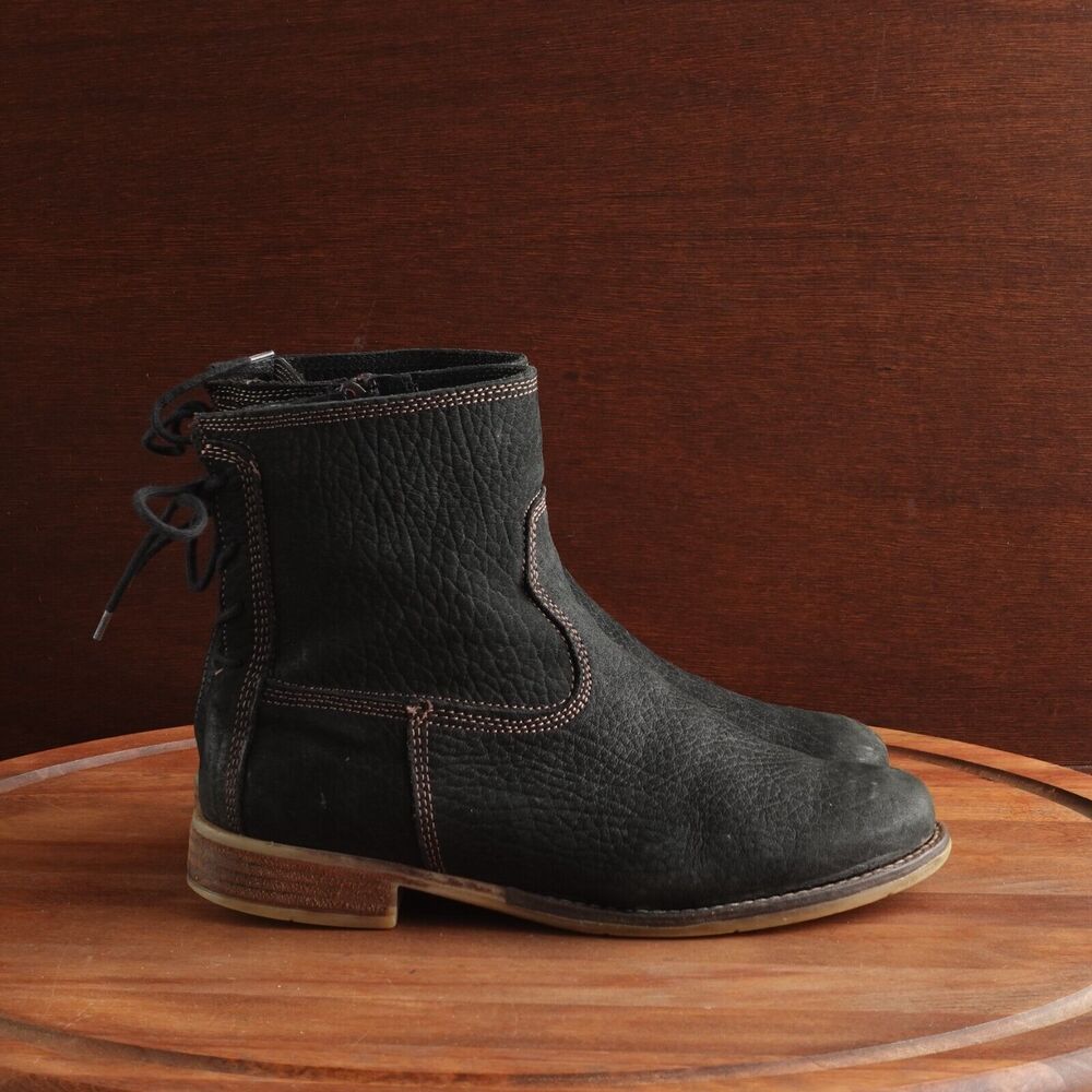 Josef Seibel Boots Womens SZ EU 37 US 6-6.5 BLK Sienna 01 Leather Back Tie Ankle